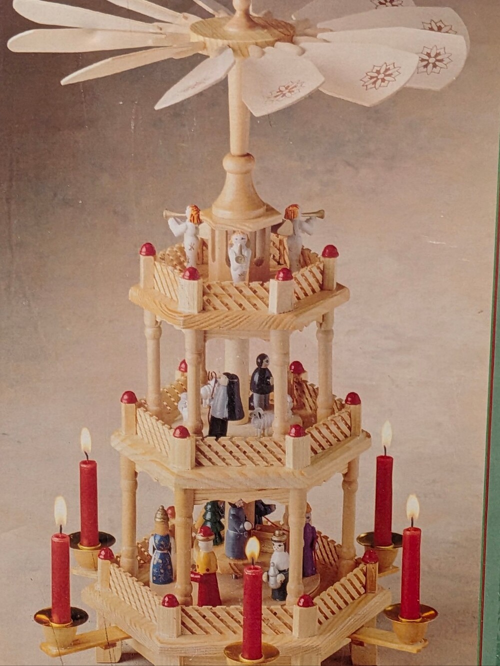 Wooden Carousel Candleholder Vintage Christmas Nativity Three Tier